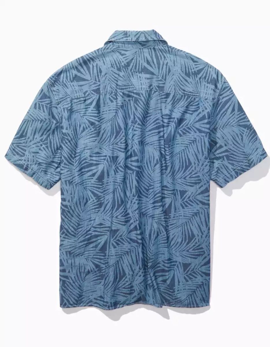 Hauts Flanelle American Eagle AE Tropical Button-Up Poolside Shirt Bleu Homme | JLN-18234679